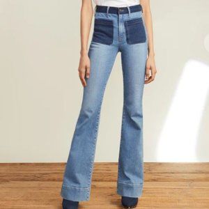 Veronica Beard FLORENCE COLOR-BLOCKED FLARE-LEG JEAN (29)
